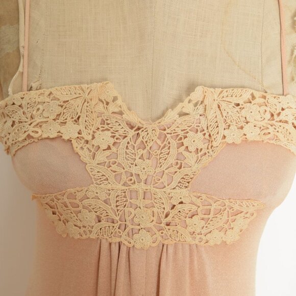 vintage 70s dress nude crochet hippie boho disco goddess maxi sun dress XS - Picture 5 of 10